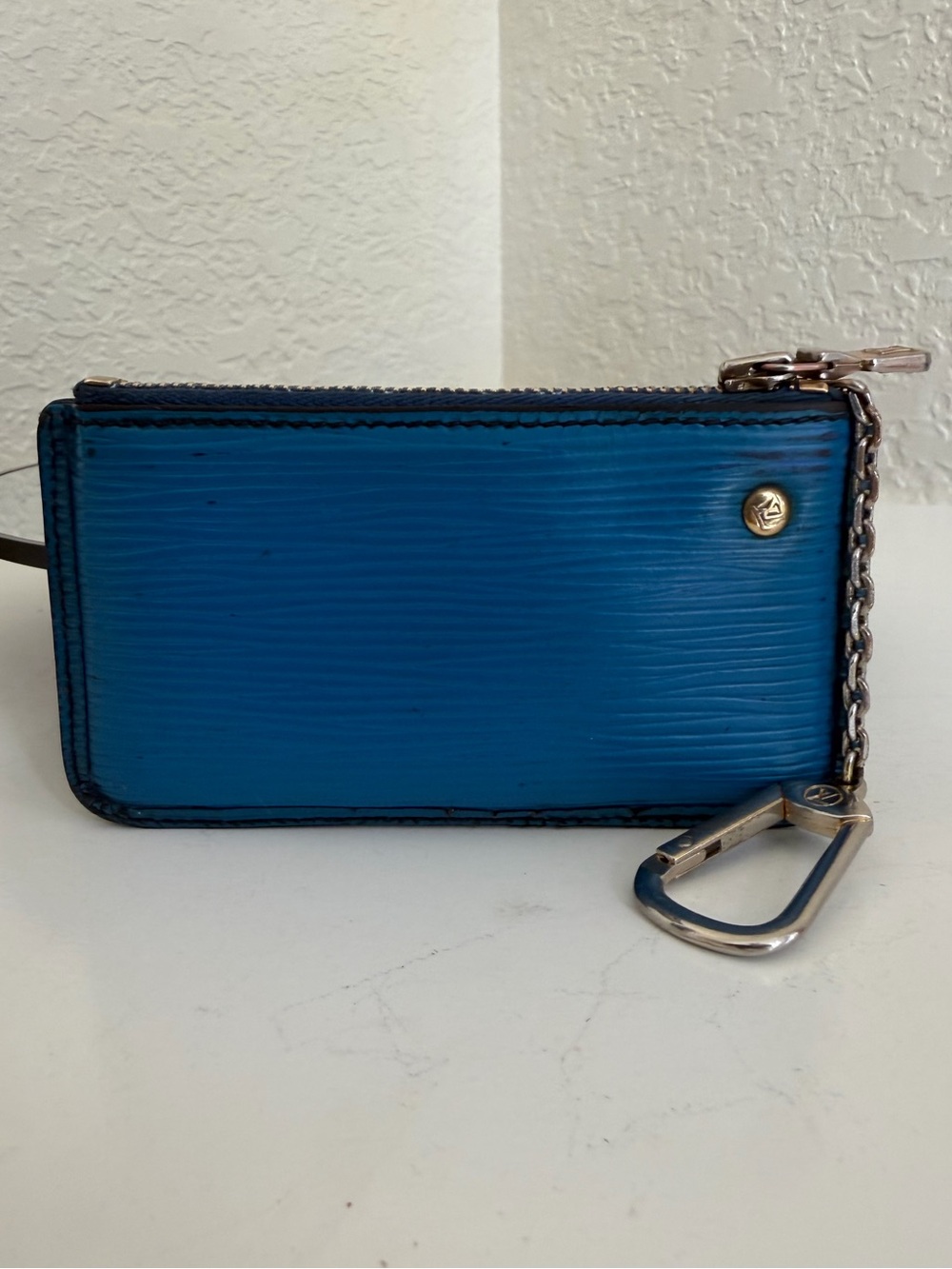 Louis Vuitton Pochette Cles coin purse and key pouch Toledo Blue Epi Leather